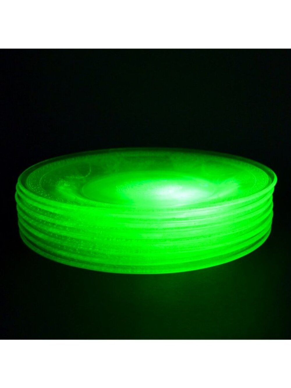 Federal Uranium Vaseline Glass Lovebirds Luncheon Plates Set of 7 Green 8.5"
